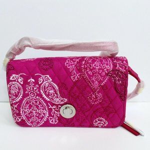 Vera Bradley Stamped Paisley Turnlock Crossbody Bag Pink
